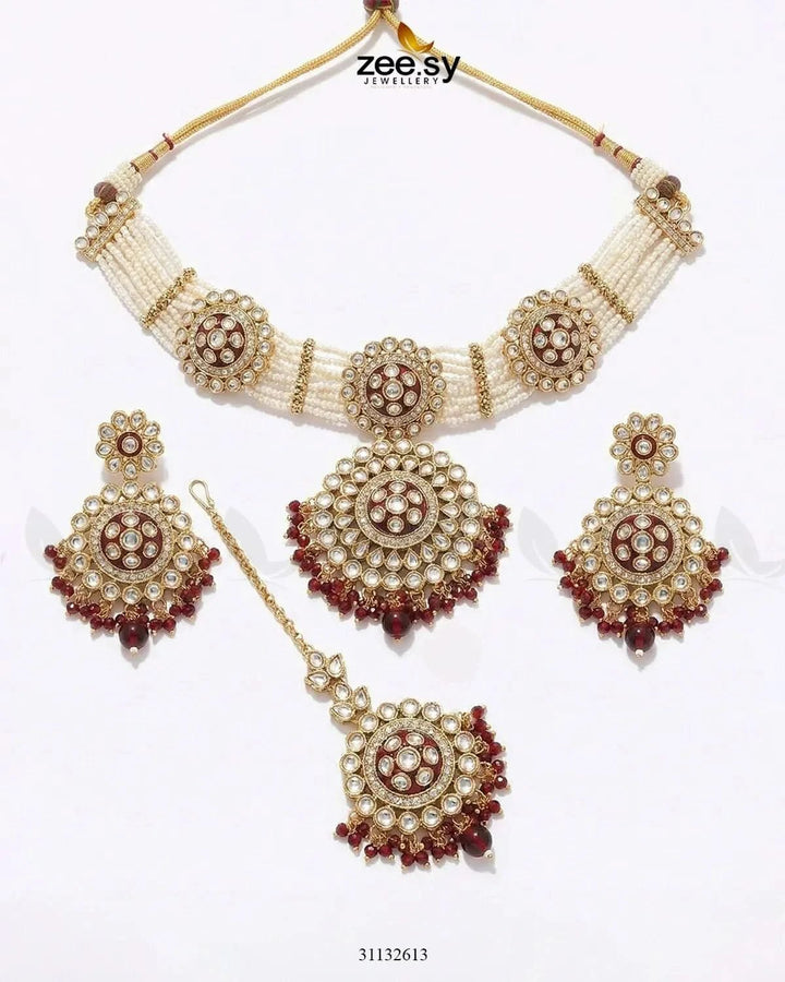 Mehar Pearl Kundan Choker Set choker - Zeesy Jewellery Pakistan | Premium Artificial & Imitation Jewellery