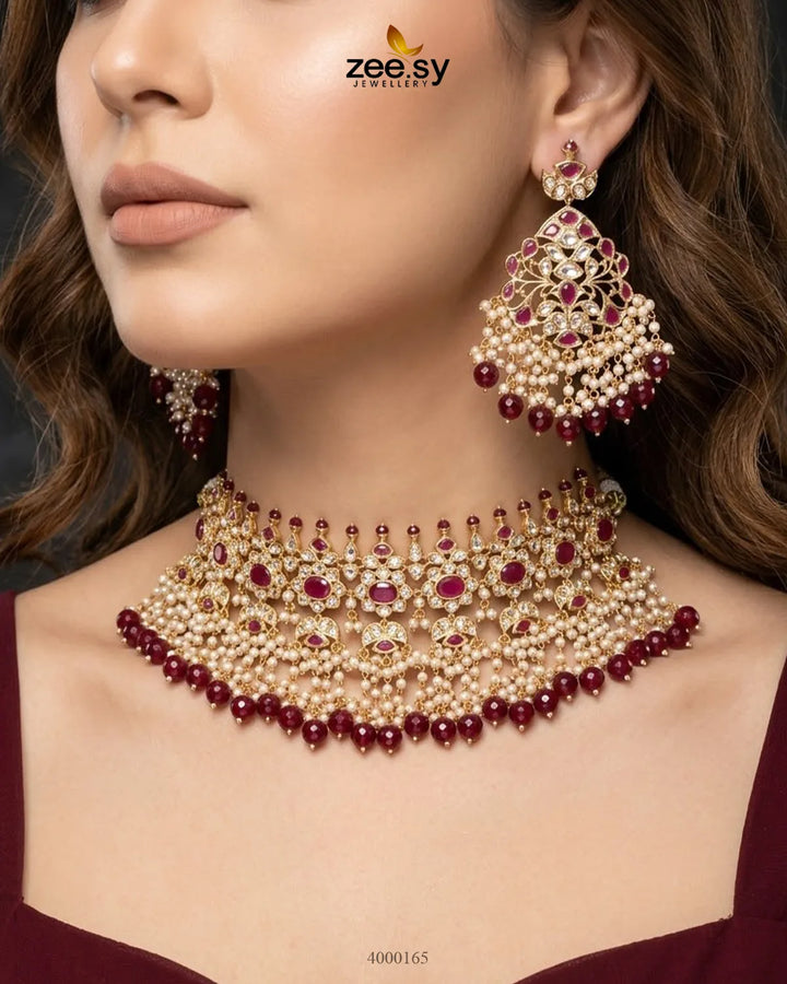 Cinnabar Bold Pearl Necklace Set Necklace Sets - Zeesy Jewellery Pakistan | Premium Artificial & Imitation Jewellery