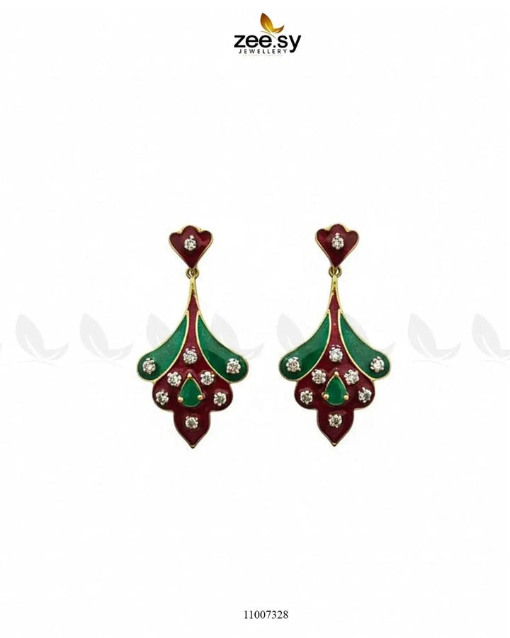 EARRINGS-0568 Center Stone Green-Mahroon & Green Earrings - Zeesy Jewellery Pakistan | Premium Artificial & Imitation Jewellery