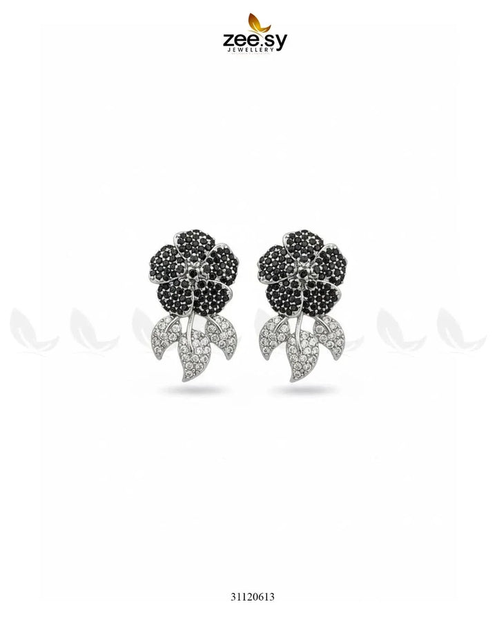 Dazzling Crystal Rose Drop Earrings Black Earrings - Zeesy Jewellery Pakistan | Premium Artificial & Imitation Jewellery