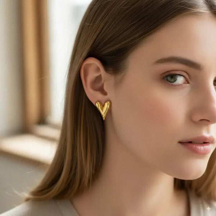 Chic Golden Plated Puffed Heart Stud Earrings Earrings - Zeesy Jewellery Pakistan | Premium Artificial & Imitation Jewellery