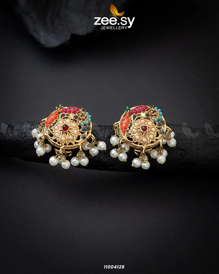 Lunathra Noratan Pearl Studs Earrings Earrings - Zeesy Jewellery Pakistan | Premium Artificial & Imitation Jewellery