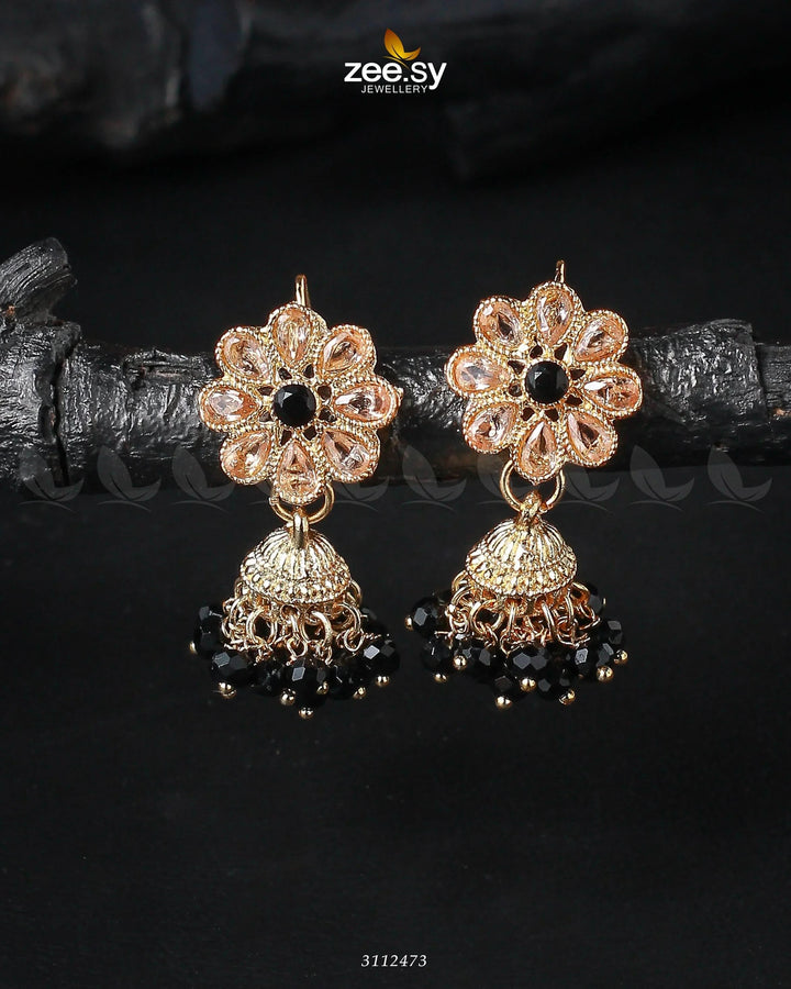 Atiqa Earrings Golden Black Earrings - Zeesy Jewellery Pakistan | Premium Artificial & Imitation Jewellery