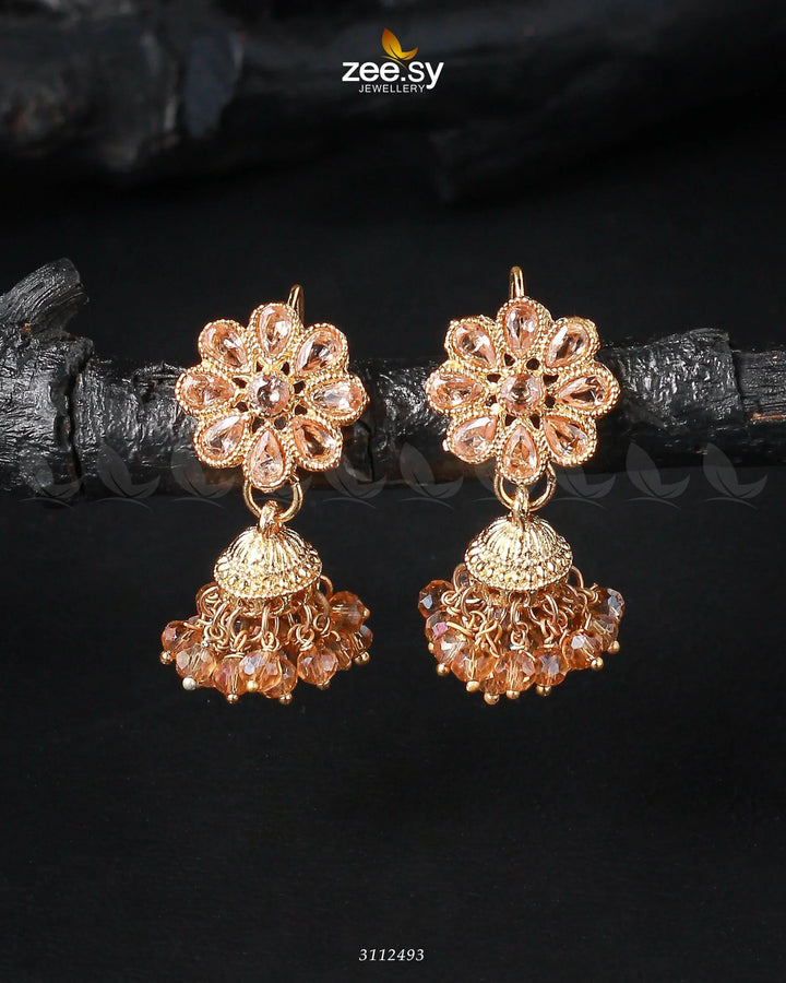 Atiqa Earrings Golden Champagne Earrings - Zeesy Jewellery Pakistan | Premium Artificial & Imitation Jewellery