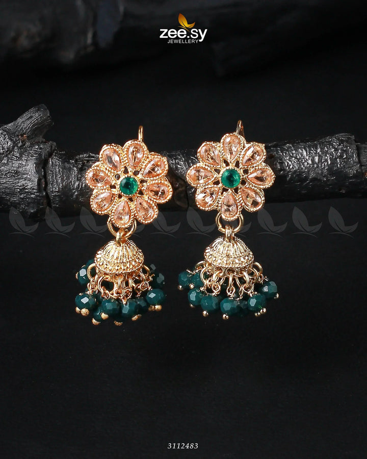 Atiqa Earrings Golden Green Earrings - Zeesy Jewellery Pakistan | Premium Artificial & Imitation Jewellery