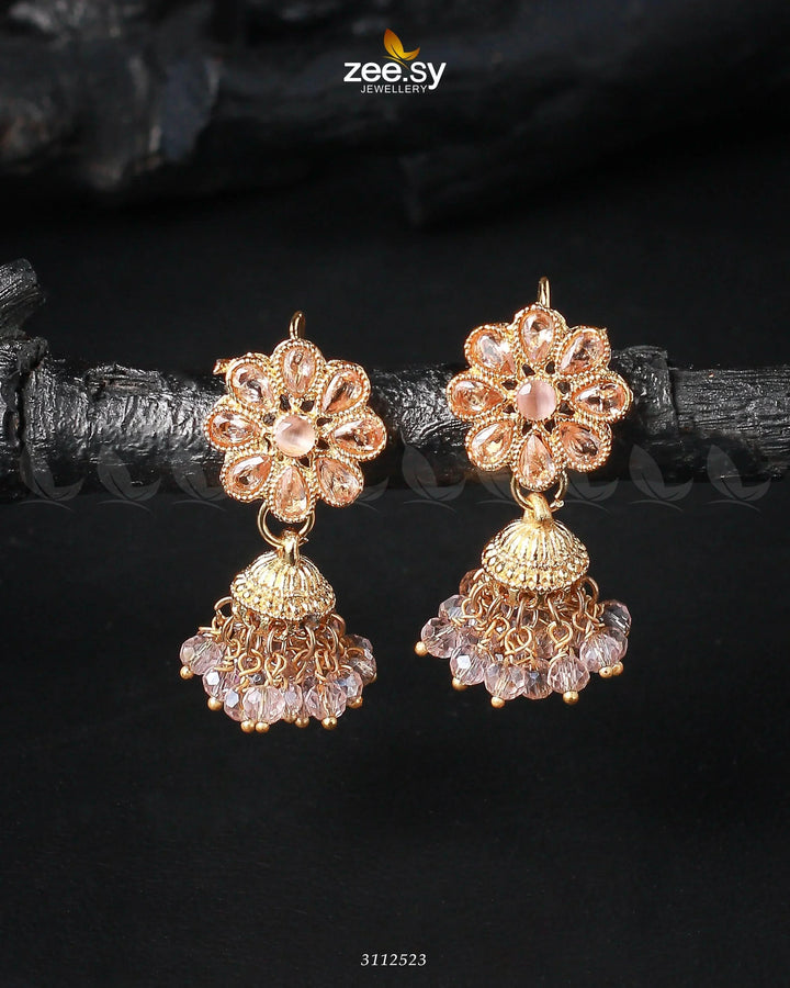 Atiqa Earrings Golden Mint Pink Earrings - Zeesy Jewellery Pakistan | Premium Artificial & Imitation Jewellery