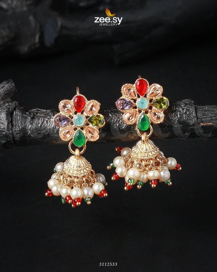 Atiqa Earrings Golden Multi Earrings - Zeesy Jewellery Pakistan | Premium Artificial & Imitation Jewellery