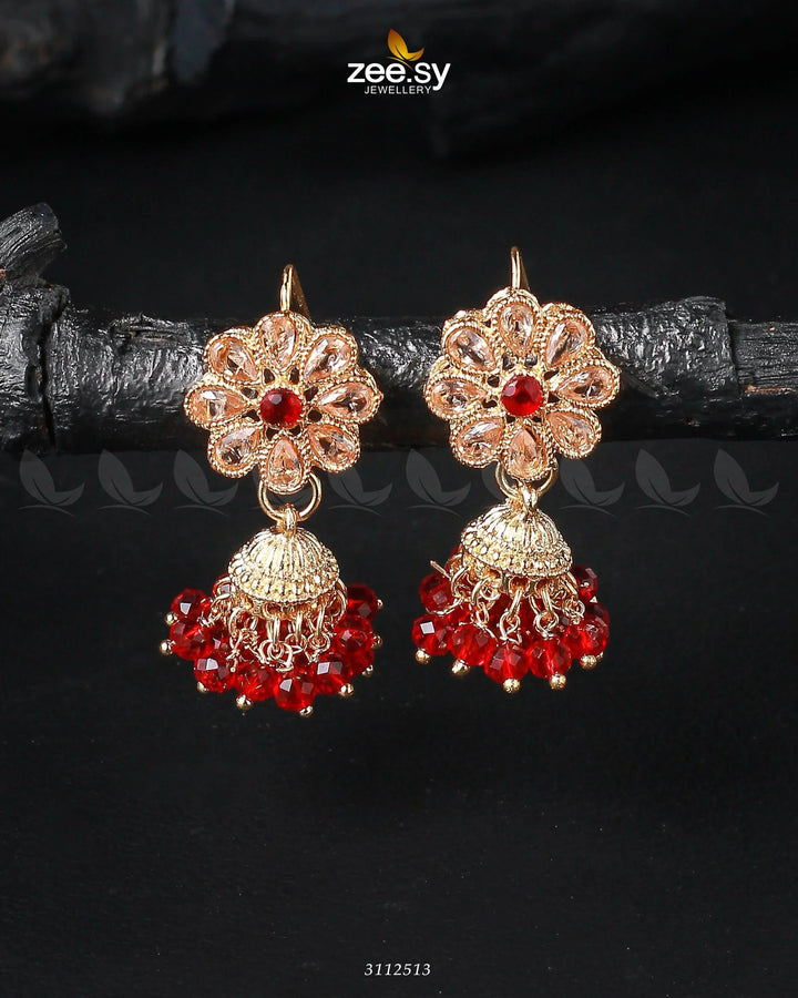 Atiqa Earrings Golden Red Earrings - Zeesy Jewellery Pakistan | Premium Artificial & Imitation Jewellery