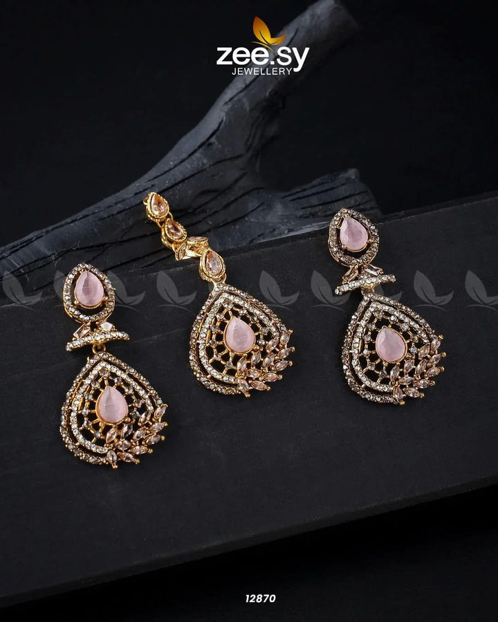 Plumeria Earrings Golden Mint Pink Champagne Earrings - Zeesy Jewellery Pakistan | Premium Artificial & Imitation Jewellery