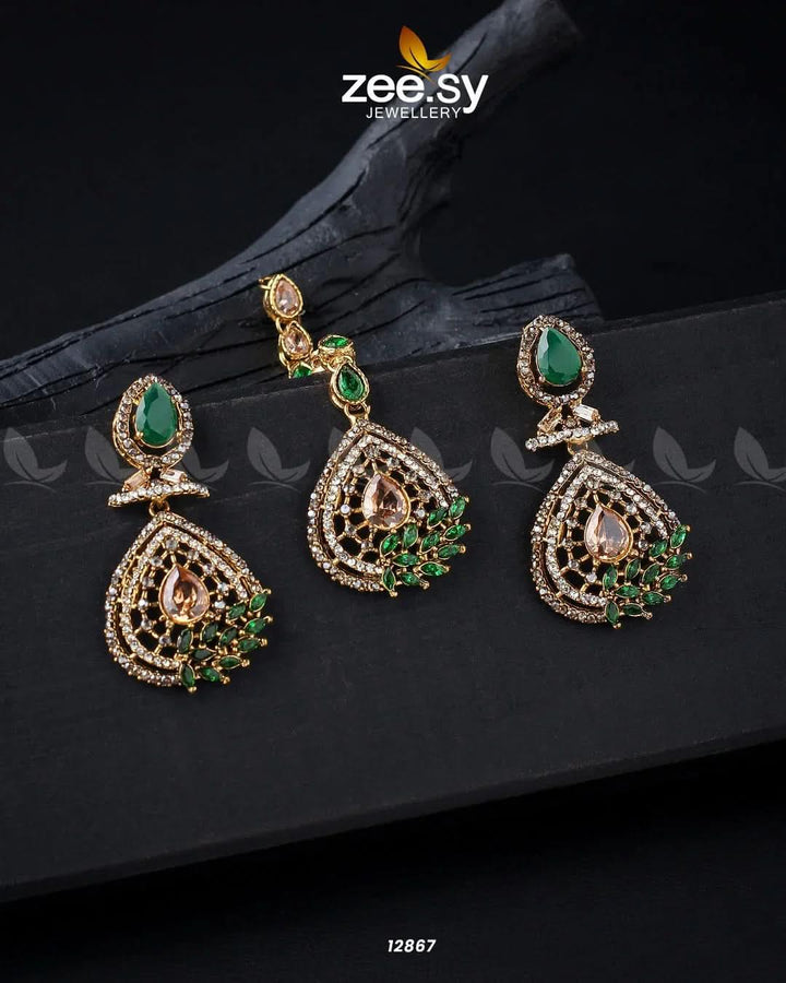 Plumeria Earrings Golden Champagne Green Earrings - Zeesy Jewellery Pakistan | Premium Artificial & Imitation Jewellery
