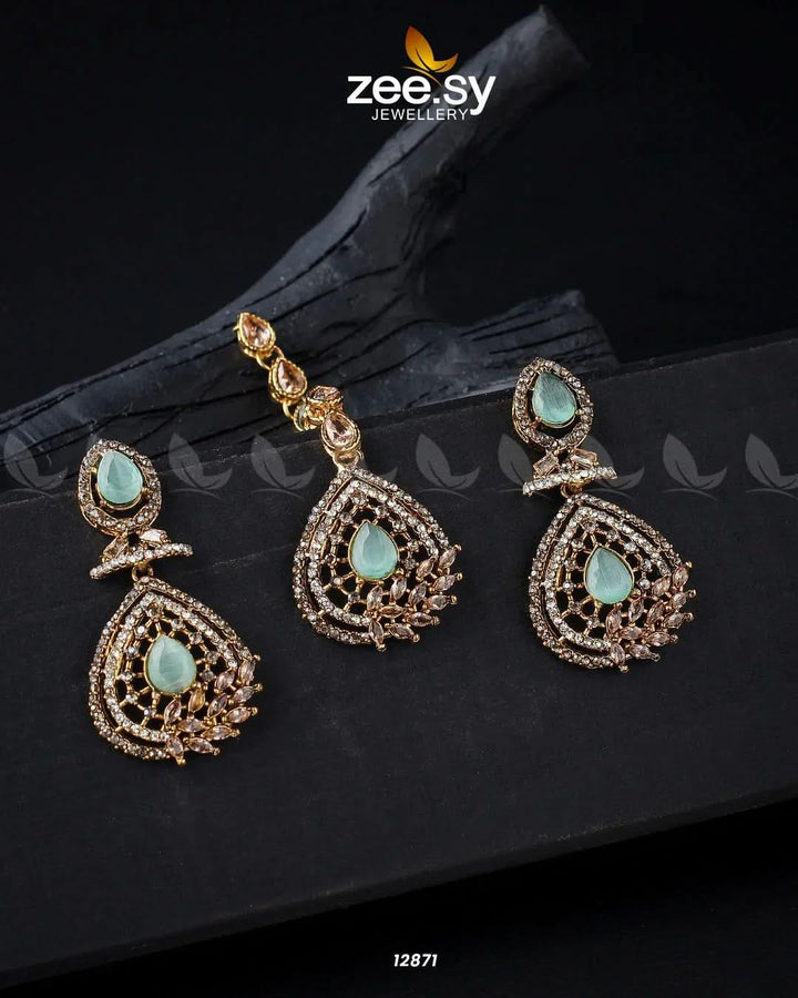 Plumeria Earrings Golden Mint Green Champagne Earrings - Zeesy Jewellery Pakistan | Premium Artificial & Imitation Jewellery