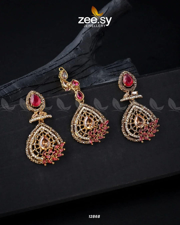 Plumeria Earrings Golden Champagne Rubi Earrings - Zeesy Jewellery Pakistan | Premium Artificial & Imitation Jewellery