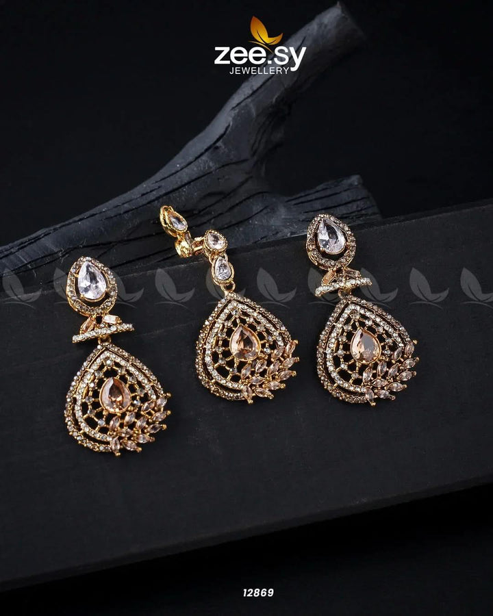 Plumeria Earrings Golden Champagne White Earrings - Zeesy Jewellery Pakistan | Premium Artificial & Imitation Jewellery