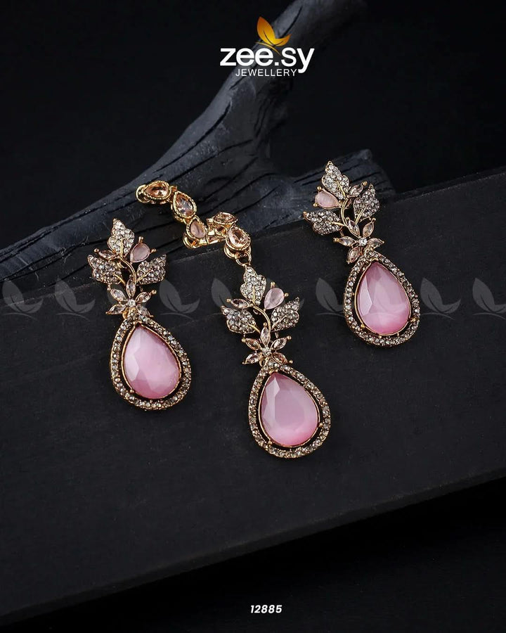 Crocus Earrings Set Golden Mint Pink Earrings - Zeesy Jewellery Pakistan | Premium Artificial & Imitation Jewellery