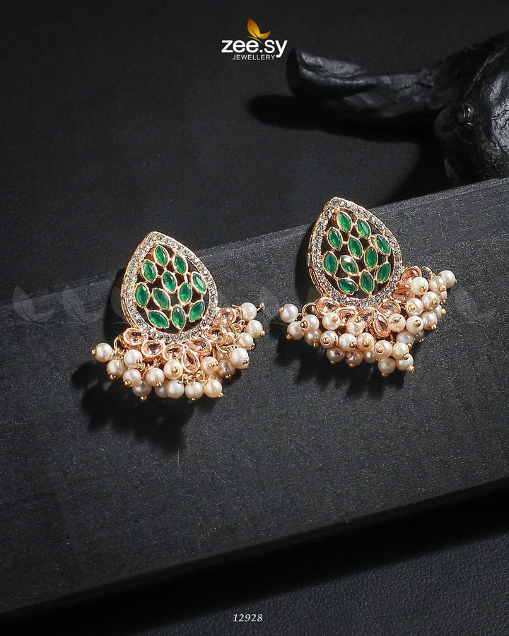 Faisha Earrings Golden Green Earrings - Zeesy Jewellery Pakistan | Premium Artificial & Imitation Jewellery