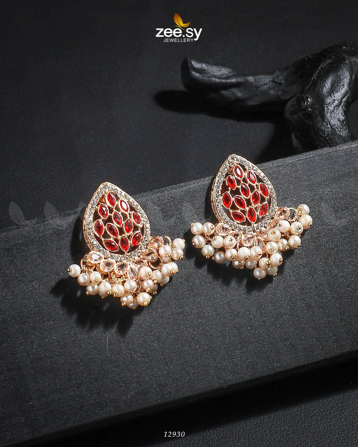 Faisha Earrings Golden Red Earrings - Zeesy Jewellery Pakistan | Premium Artificial & Imitation Jewellery