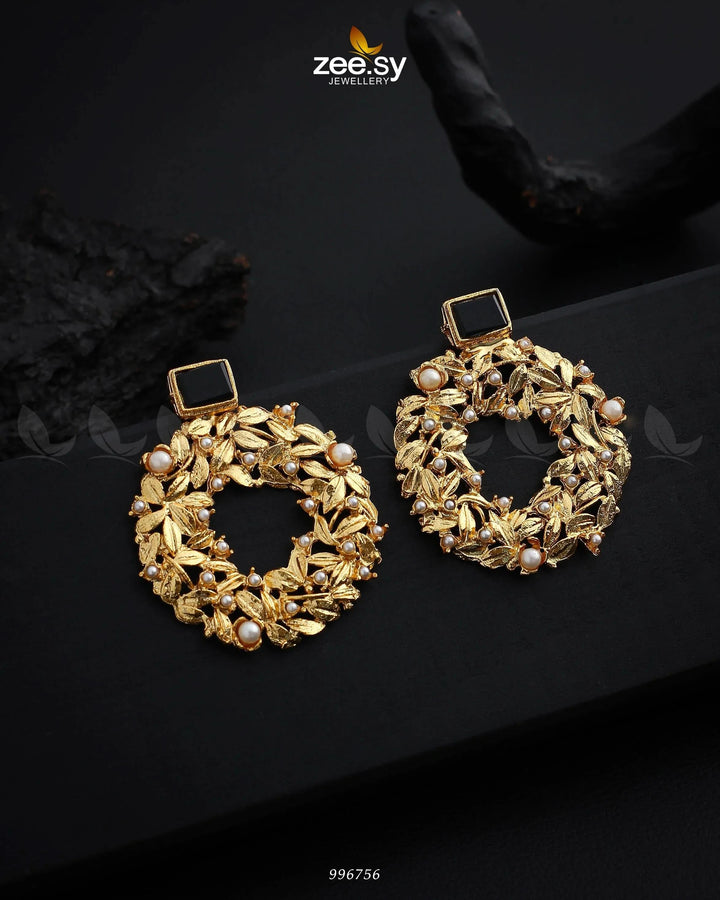 Leaf Nest Earrings Golden Black Earrings - Zeesy Jewellery Pakistan | Premium Artificial & Imitation Jewellery