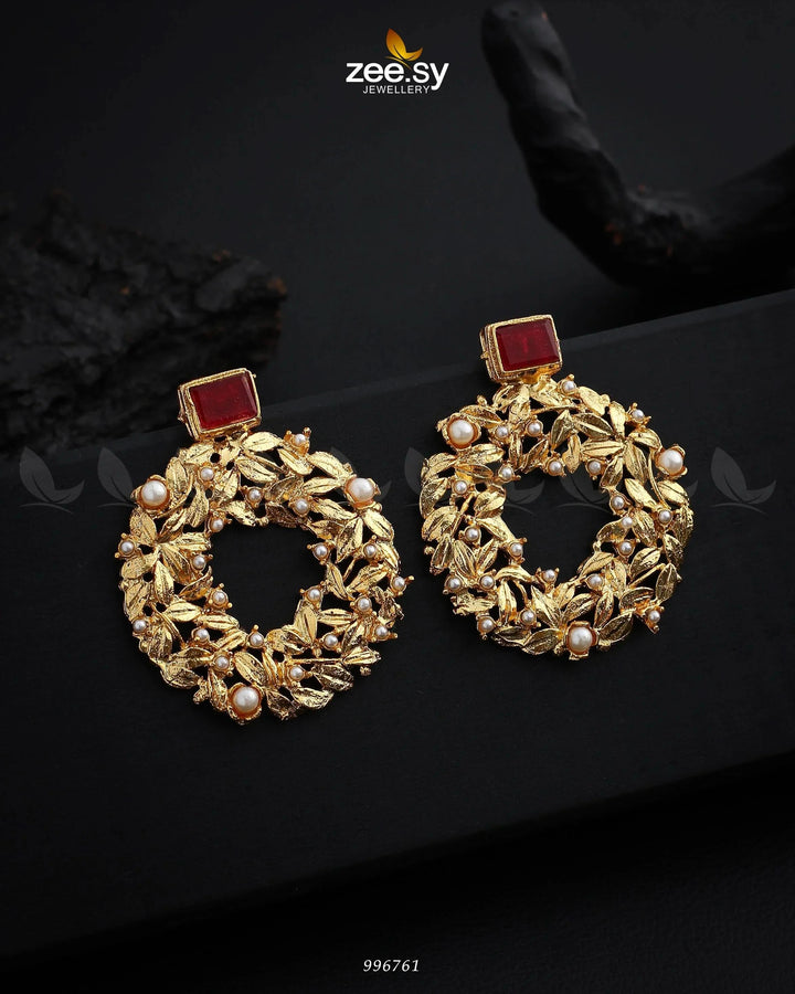 Leaf Nest Earrings Red Earrings - Zeesy Jewellery Pakistan | Premium Artificial & Imitation Jewellery