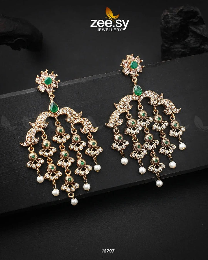 Hanging Earrings Golden Green Earrings - Zeesy Jewellery Pakistan | Premium Artificial & Imitation Jewellery