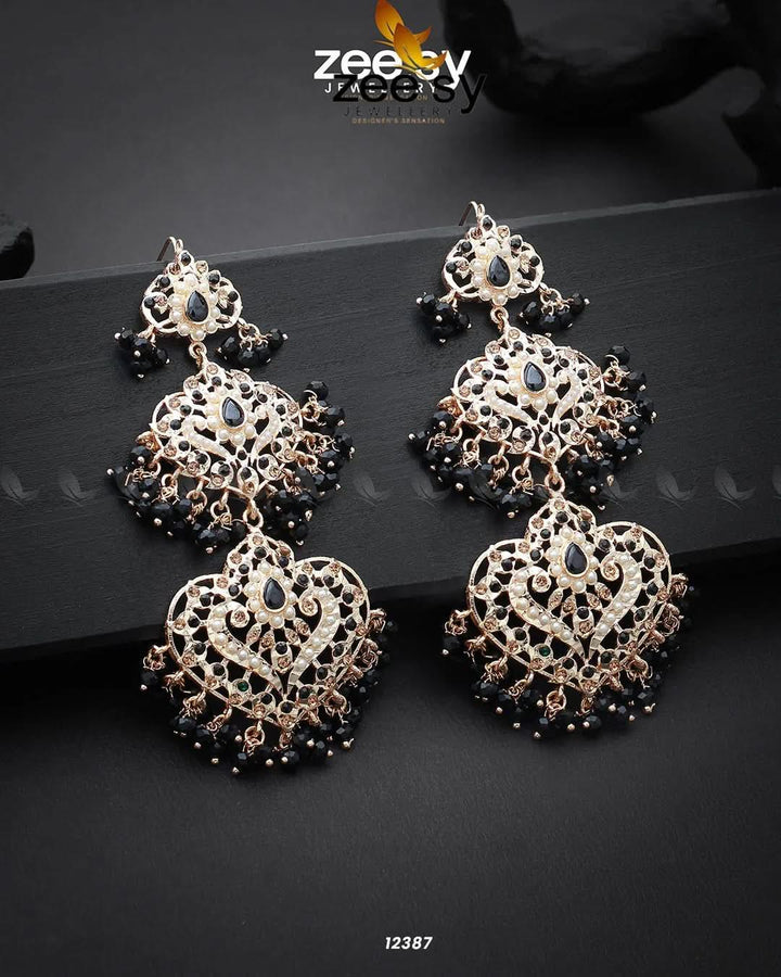 Keerthi's Earrings Golden Black Earrings - Zeesy Jewellery Pakistan | Premium Artificial & Imitation Jewellery