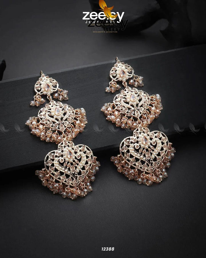 Keerthi's Earrings Golden Champagne Earrings - Zeesy Jewellery Pakistan | Premium Artificial & Imitation Jewellery
