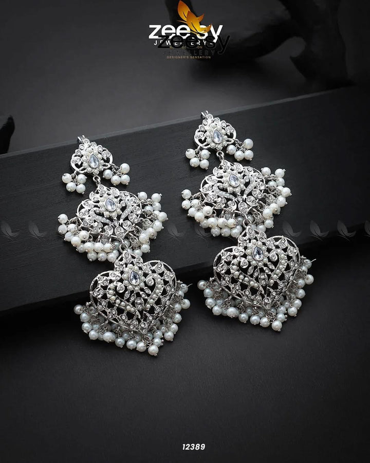 Keerthi's Earrings Silver Pearl Earrings - Zeesy Jewellery Pakistan | Premium Artificial & Imitation Jewellery