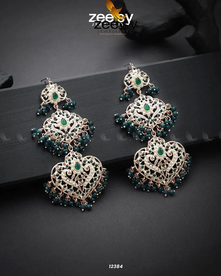 Keerthi's Earrings Golden Green Earrings - Zeesy Jewellery Pakistan | Premium Artificial & Imitation Jewellery