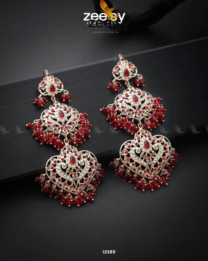 Keerthi's Earrings Golden Red Earrings - Zeesy Jewellery Pakistan | Premium Artificial & Imitation Jewellery