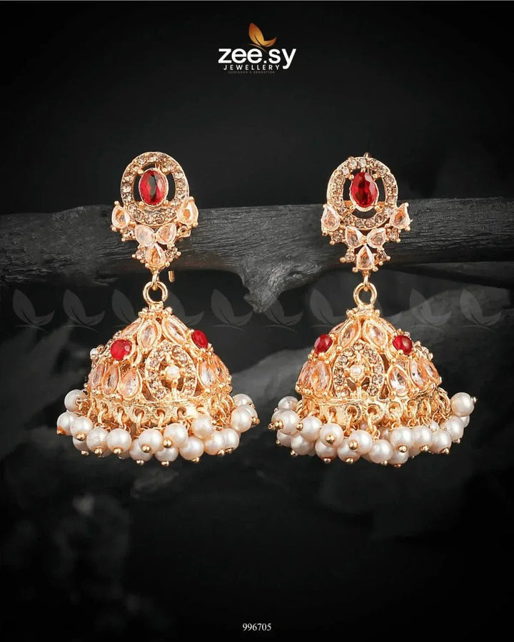 Kinzaa Earrings Golden Red Earrings - Zeesy Jewellery Pakistan | Premium Artificial & Imitation Jewellery