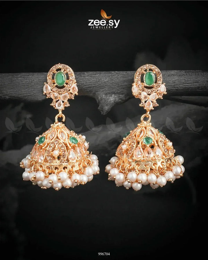 Kinzaa Earrings Golden Green Earrings - Zeesy Jewellery Pakistan | Premium Artificial & Imitation Jewellery