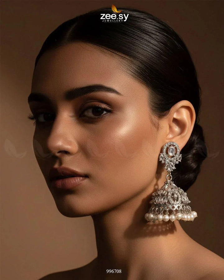 Kinzaa Earrings Silver White Earrings - Zeesy Jewellery Pakistan | Premium Artificial & Imitation Jewellery