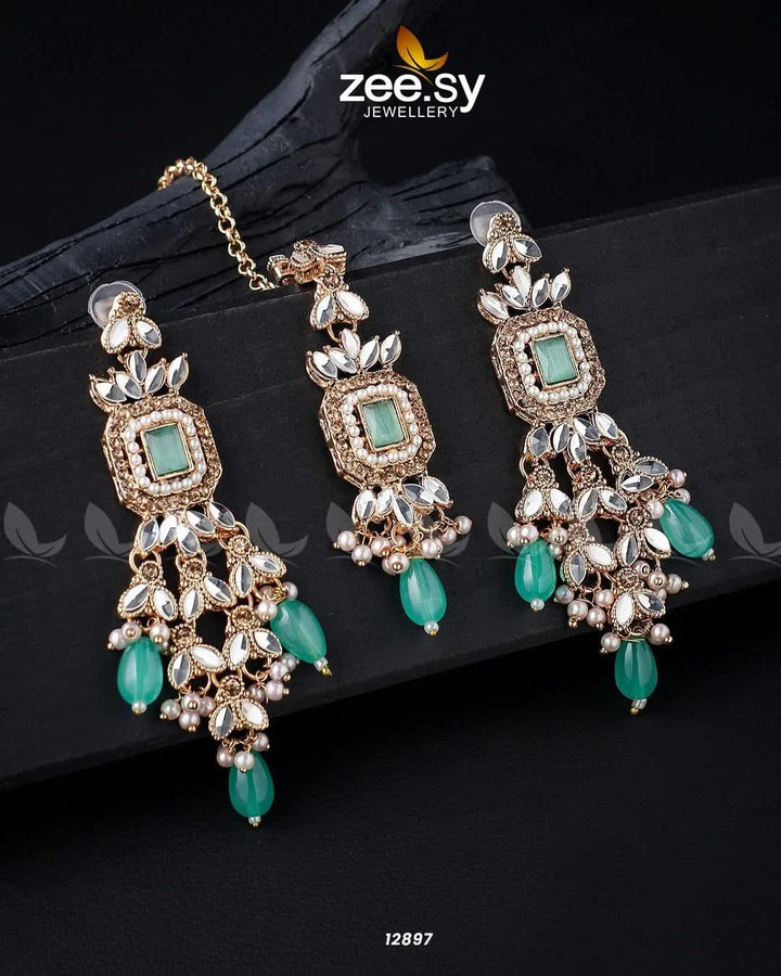 Dictamnus Earrings Golden Mint Green Earrings - Zeesy Jewellery Pakistan | Premium Artificial & Imitation Jewellery