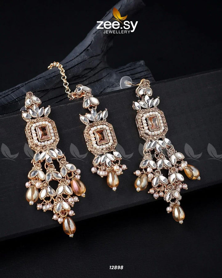 Dictamnus Earrings Golden Champagne Earrings - Zeesy Jewellery Pakistan | Premium Artificial & Imitation Jewellery
