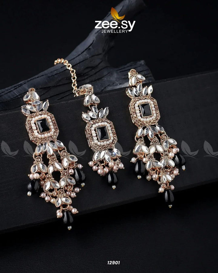 Dictamnus Earrings Golden Black Earrings - Zeesy Jewellery Pakistan | Premium Artificial & Imitation Jewellery