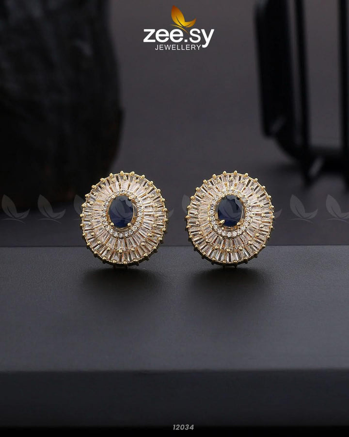 Earrings-0872 Golden Blue Earrings - Zeesy Jewellery Pakistan | Premium Artificial & Imitation Jewellery