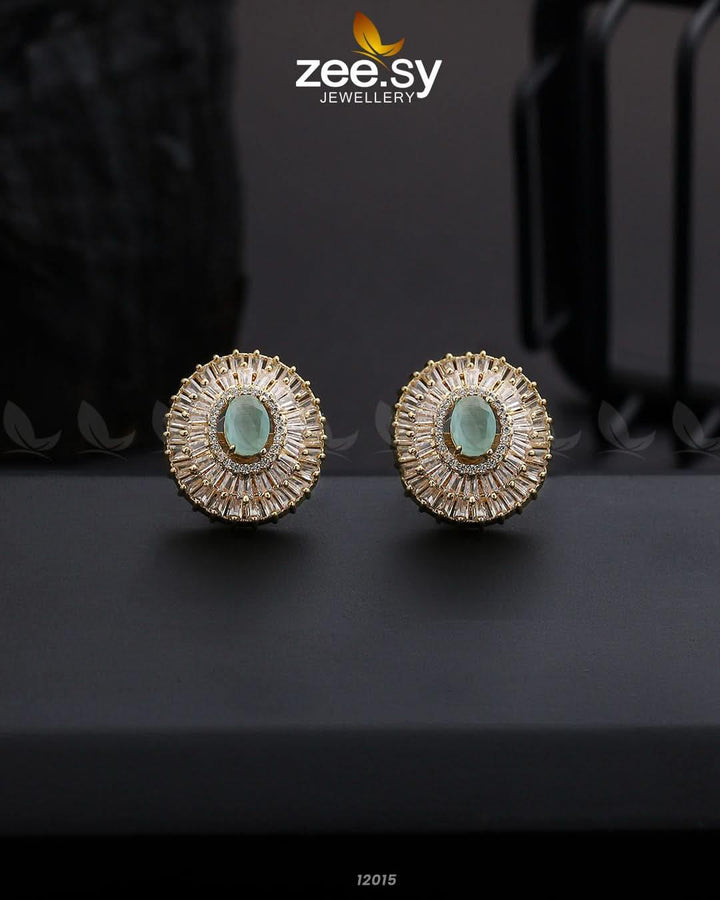 Earrings-0872 Golden Mint Green Earrings - Zeesy Jewellery Pakistan | Premium Artificial & Imitation Jewellery