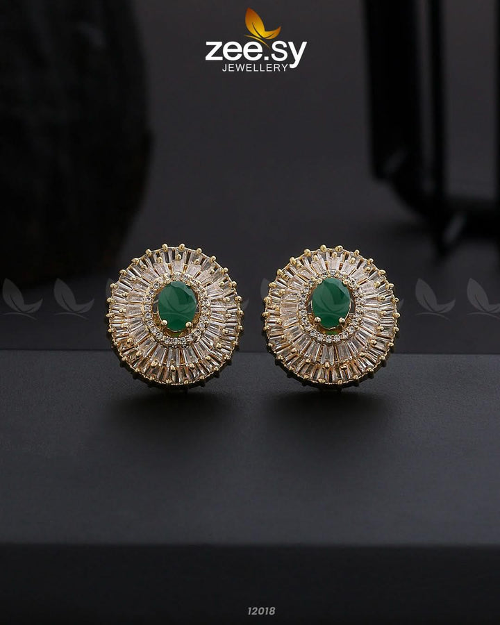 Earrings-0872 Golden Green Earrings - Zeesy Jewellery Pakistan | Premium Artificial & Imitation Jewellery