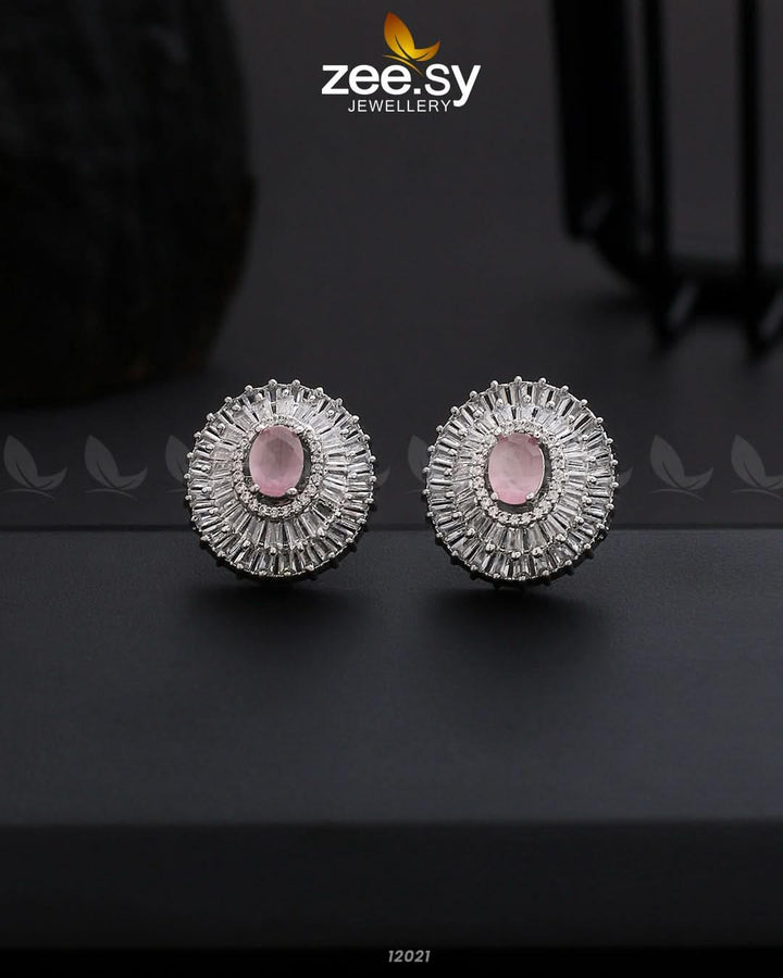 Earrings-0872 Silver Mint Pink Earrings - Zeesy Jewellery Pakistan | Premium Artificial & Imitation Jewellery