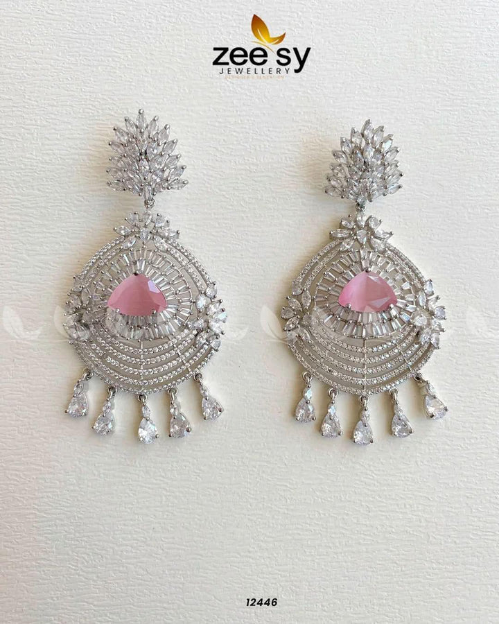 EARRINGS-0559 Silver Pink Earrings - Zeesy Jewellery Pakistan | Premium Artificial & Imitation Jewellery