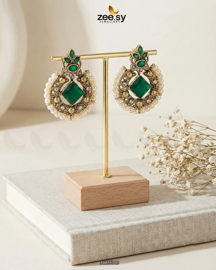Bella Round Bold Stone Earrings Earrings - Zeesy Jewellery Pakistan | Premium Artificial & Imitation Jewellery