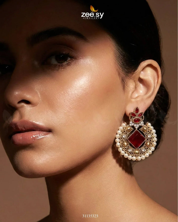 Bella Round Bold Stone Earrings Earrings - Zeesy Jewellery Pakistan | Premium Artificial & Imitation Jewellery