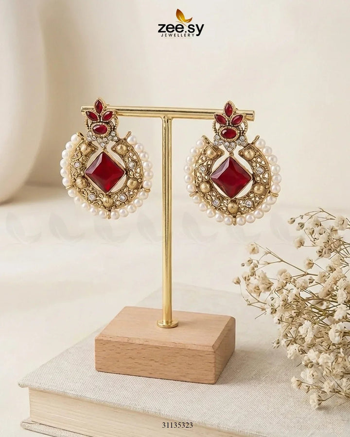 Bella Round Bold Stone Earrings Earrings - Zeesy Jewellery Pakistan | Premium Artificial & Imitation Jewellery