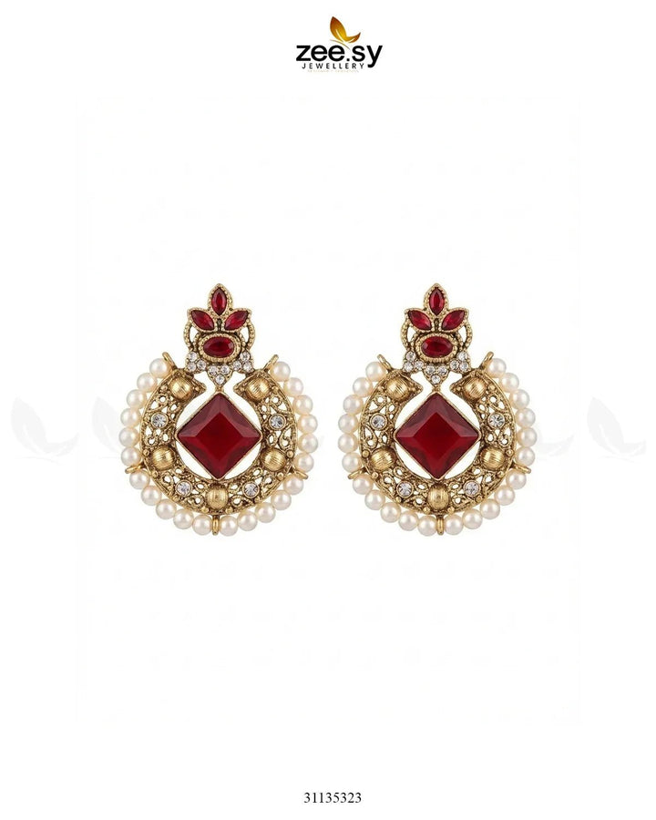 Bella Round Bold Stone Earrings Golden Red Earrings - Zeesy Jewellery Pakistan | Premium Artificial & Imitation Jewellery