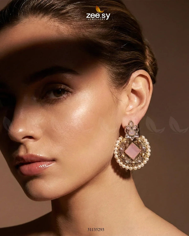 Bella Round Bold Stone Earrings Earrings - Zeesy Jewellery Pakistan | Premium Artificial & Imitation Jewellery