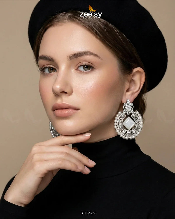 Bella Round Bold Stone Earrings Earrings - Zeesy Jewellery Pakistan | Premium Artificial & Imitation Jewellery
