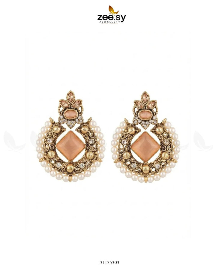 Bella Round Bold Stone Earrings Golden Champagne Earrings - Zeesy Jewellery Pakistan | Premium Artificial & Imitation Jewellery