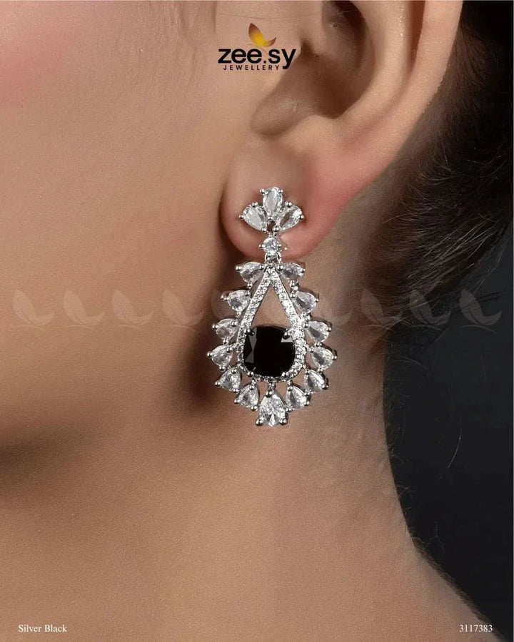 Aster Earrings Silver Black Earrings - Zeesy Jewellery Pakistan | Premium Artificial & Imitation Jewellery