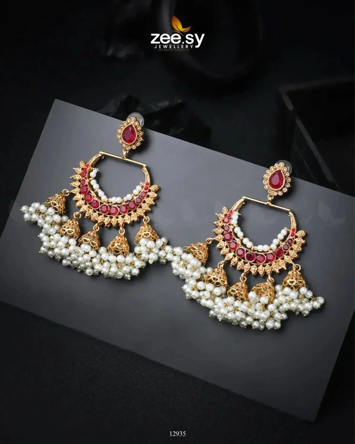Shumaila's Earrings Golden Ruby Earrings - Zeesy Jewellery Pakistan | Premium Artificial & Imitation Jewellery
