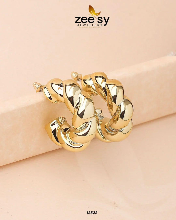 Twisted Hoop Earring Golden Earrings - Zeesy Jewellery Pakistan | Premium Artificial & Imitation Jewellery