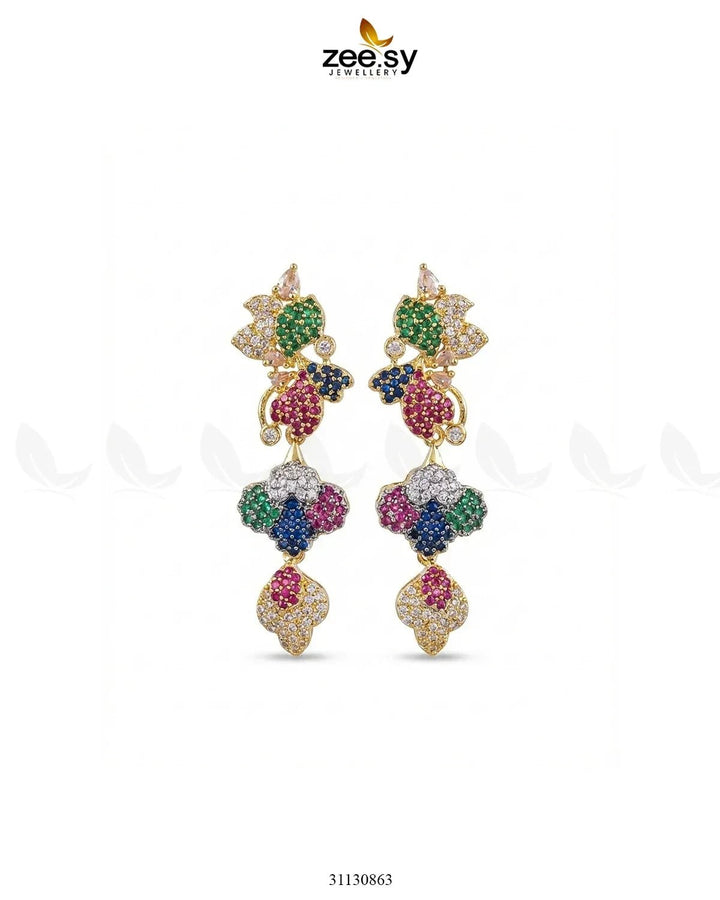 Golden Flower Dangler Cluster Earrings Golden Multi Earrings - Zeesy Jewellery Pakistan | Premium Artificial & Imitation Jewellery